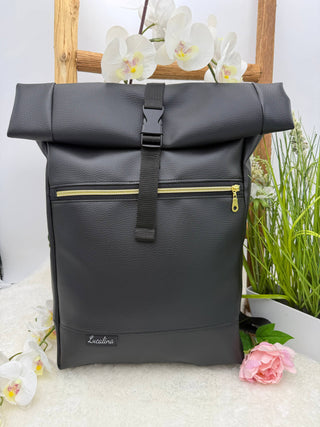 Rolltop Rucksack schwarzgold
